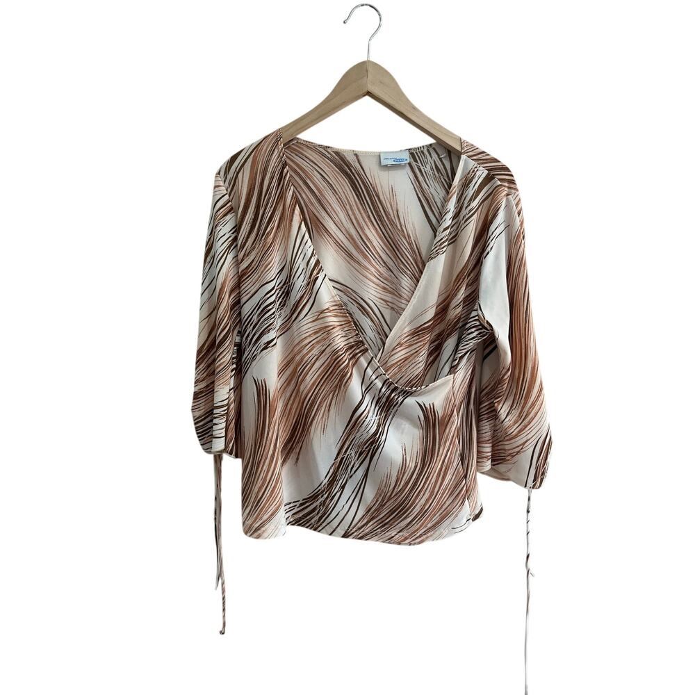 Janette Plus‎ Faux Wrap Blouse Y2K Abstract Print Career Chic 1X